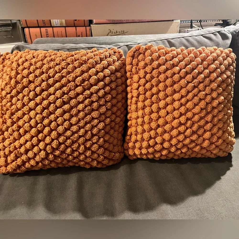 West Elm Textured Orange Accent Pillow Pair (like new)